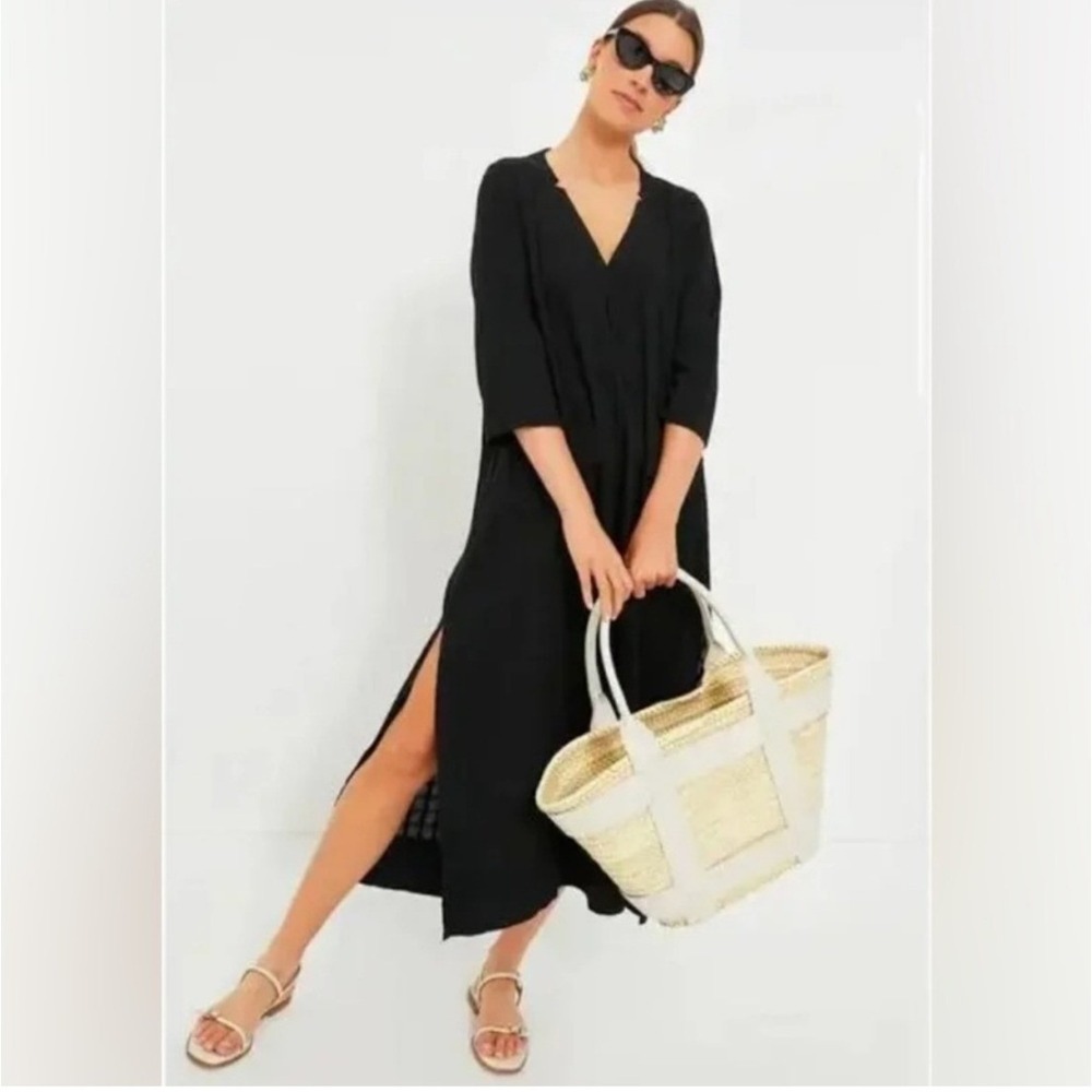 POMANDER‎ PLACE Black Plaid Carolina Caftan Dress Pockets Size Medium
